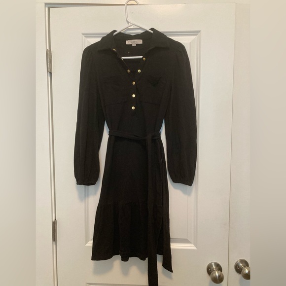 LOFT Dresses & Skirts - LOFT Black Long Sleeve Dress with Gold Buttons